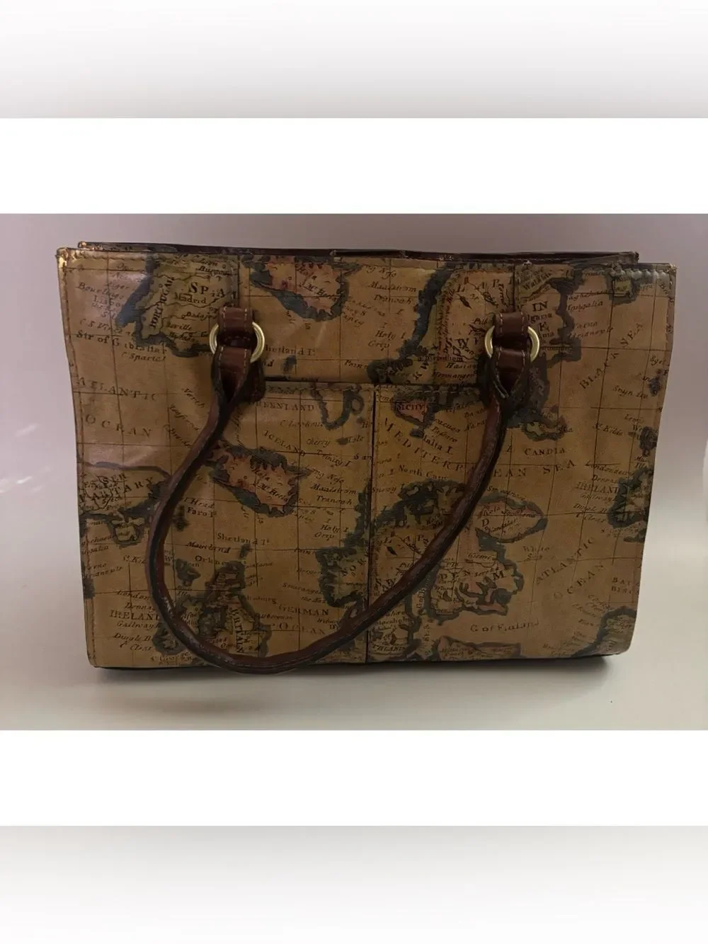 Patricia Nash Leather JOSSELIN Leather Crossbody Satchel Bag- European Map ~ New